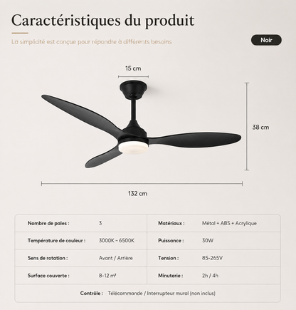 Velia - Ventilateur de plafond 52 pouces LED avec télécommande